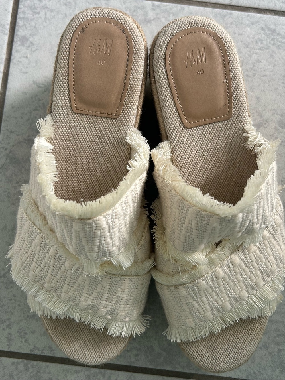 H&M Cream Fringed Slide Mules